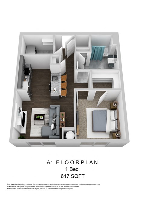 A1 One Bedroom 3D Floorplan